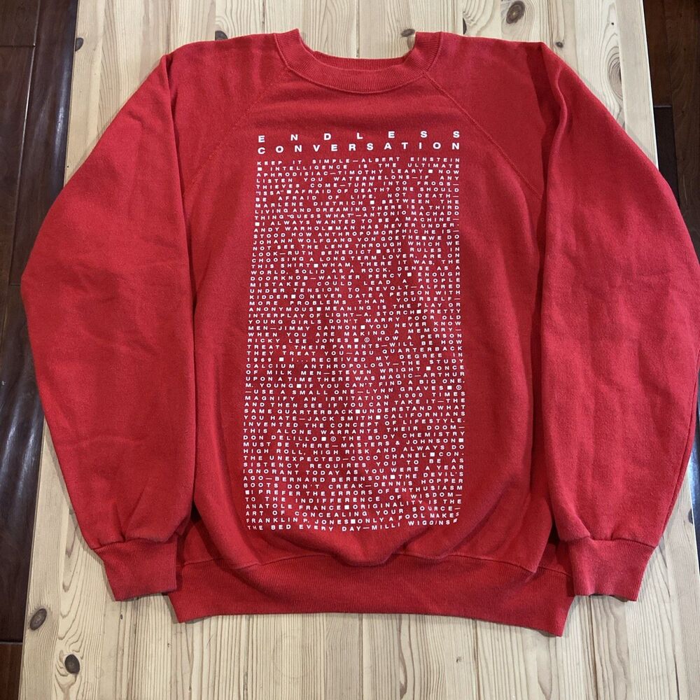 Vtg 90s Famous Quote Crewneck Sweatshirt Socrates Plato Sinatra Red Xl